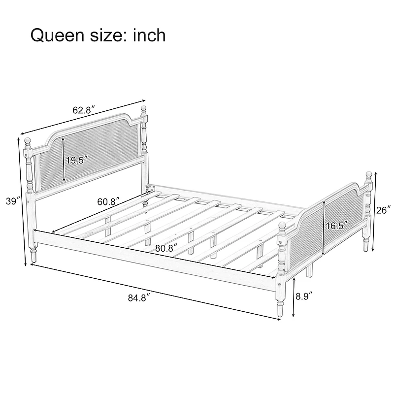 Traditional Rattan Queen Bed Frame Antique Walnut