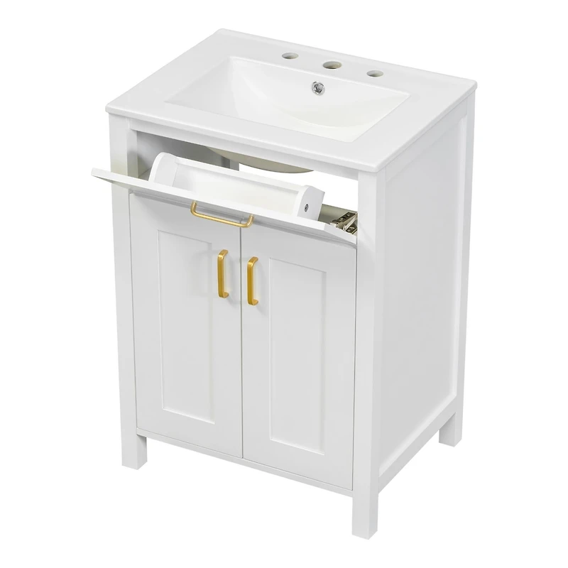 White Bathroom Vanity Combo with Ceramic Sink - 24"