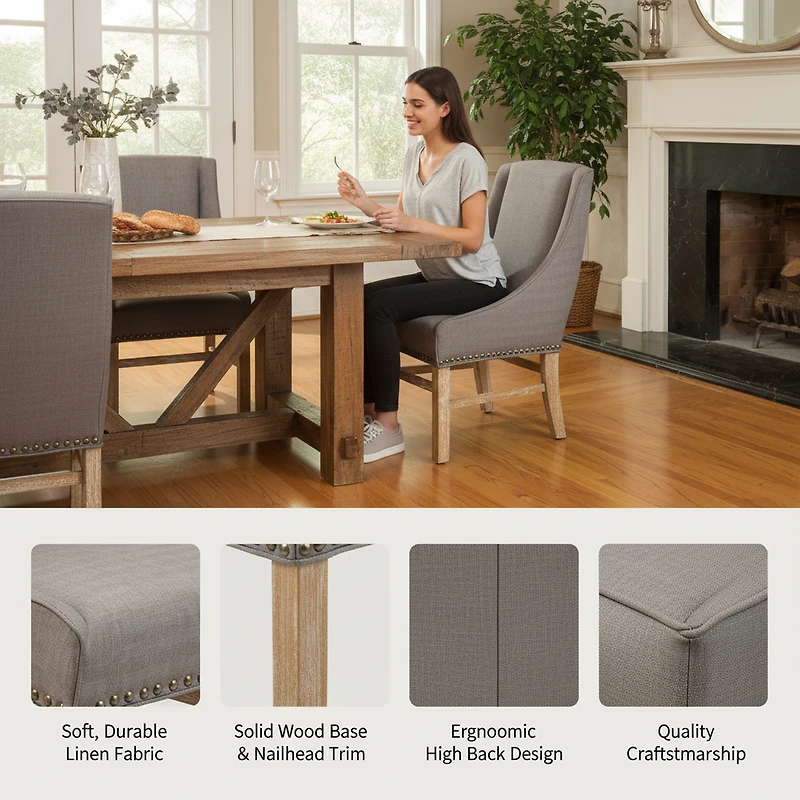 Upholstered Grey Dining Chair with Nailhead Trim - 1 piece