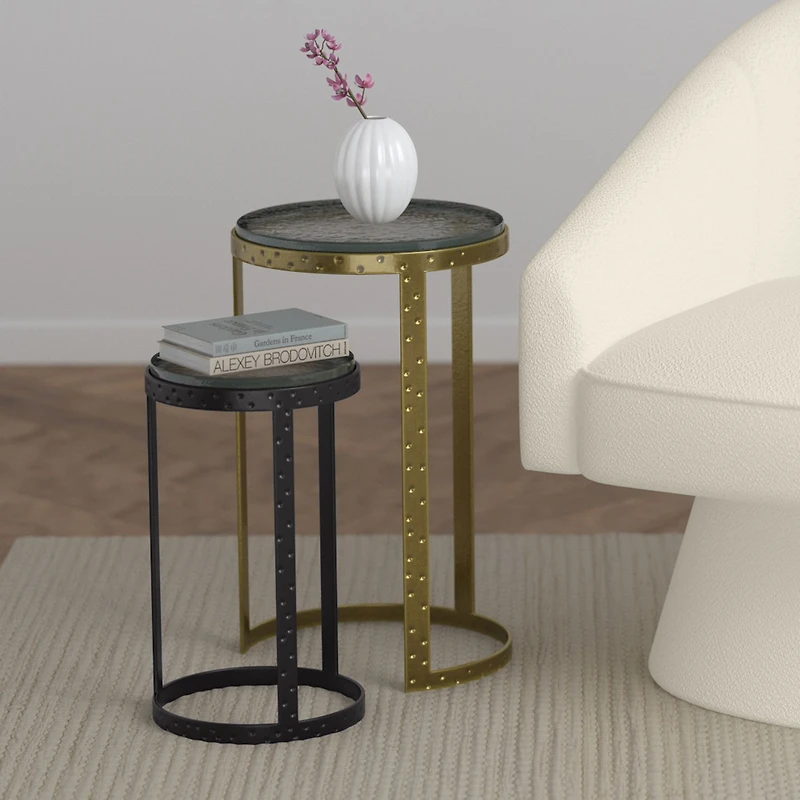 Ares Accent Table, 2 Pieces - Antique Gold/Black