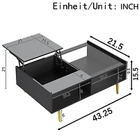 Table basse noire brillante avec LED et plateau en verre