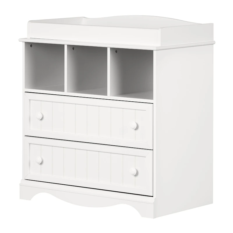Sarah Narrow Changing Table with Drawers and Open Storage Pure White