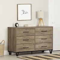 Arlen 6-Drawer Double Dresser in Weathered Oak by South Shore Furniture