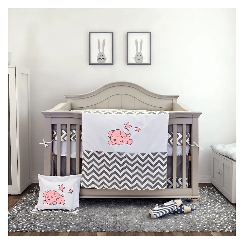 7-Piece Bedding Set Sleepy Puppy - Pink