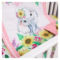 5-Piece Newborn Crib Bedding Set - Elephant & Sunflowers
