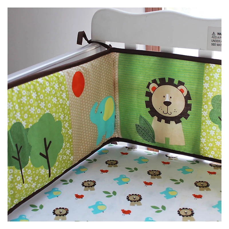 4-Piece Crib Bedding Set - Lion, Trees, Elephant