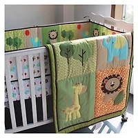 4-Piece Crib Bedding Set - Lion, Trees, Elephant