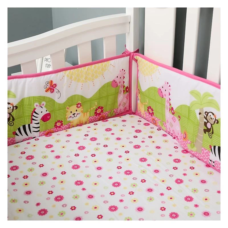 4-Piece Newborn Crib Bedding Set - Pink Giraffe