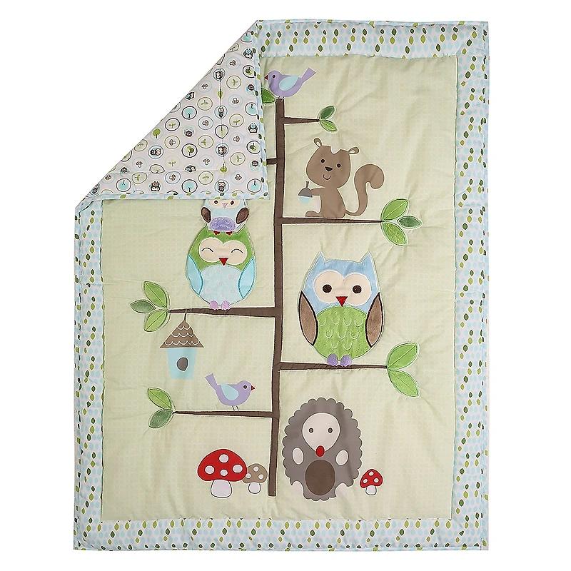 4-Piece Crib Bedding Set - Green Owls