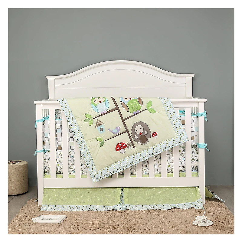 4-Piece Crib Bedding Set - Green Owls