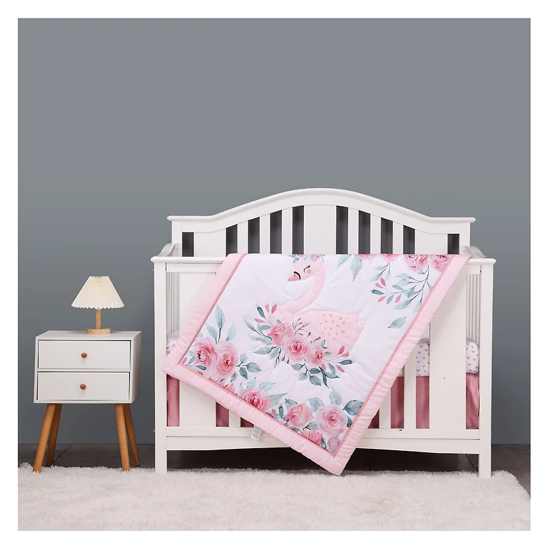5-Piece Newborn Crib Bedding Set - Swan & Flowers