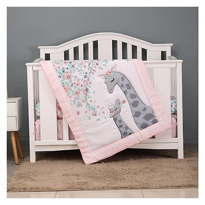 5-Piece Newborn Crib Bedding Set - Floral Giraffe