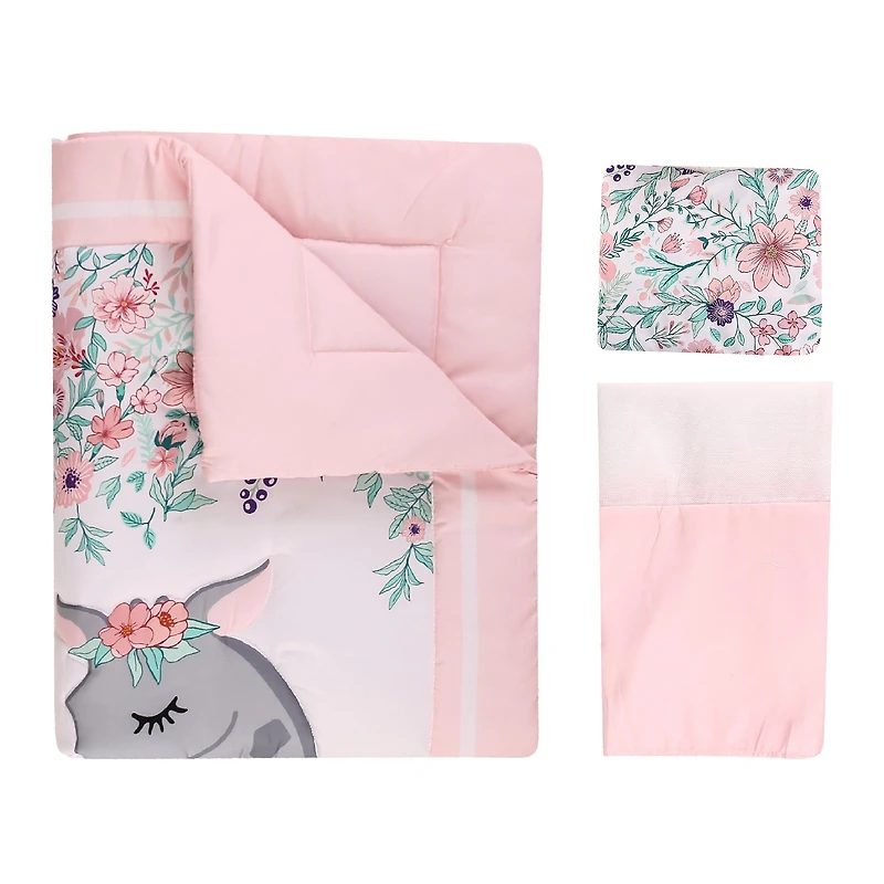 5-Piece Newborn Crib Bedding Set - Floral Giraffe