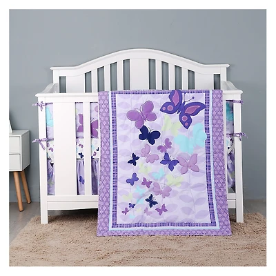 4-Piece Crib Bedding Set - Purple Butterflies