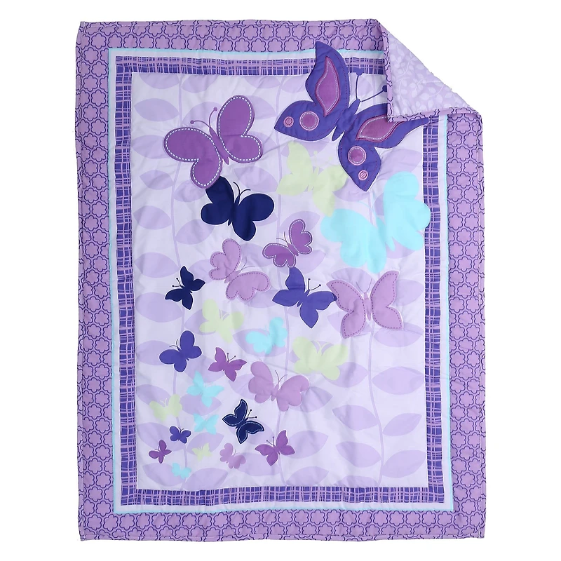 Ensemble de literie pour lit de bébé 4 pièces - Papillons violets