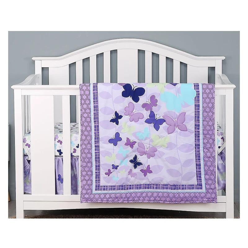 4-Piece Crib Bedding Set - Purple Butterflies