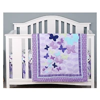 4-Piece Crib Bedding Set - Purple Butterflies