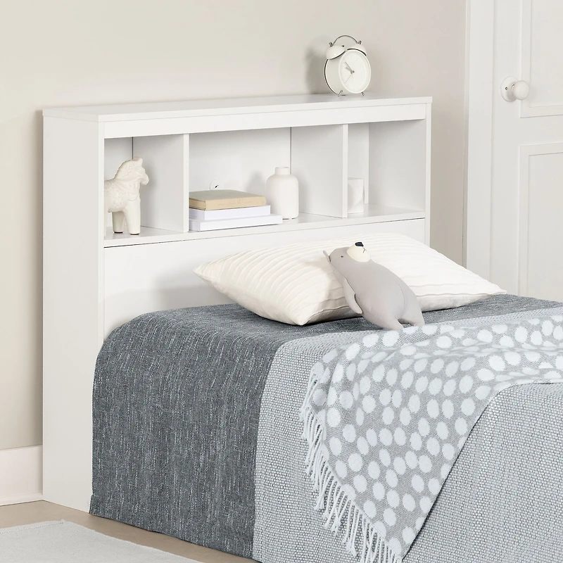 Spark Bookcase Headboard with Storage - White