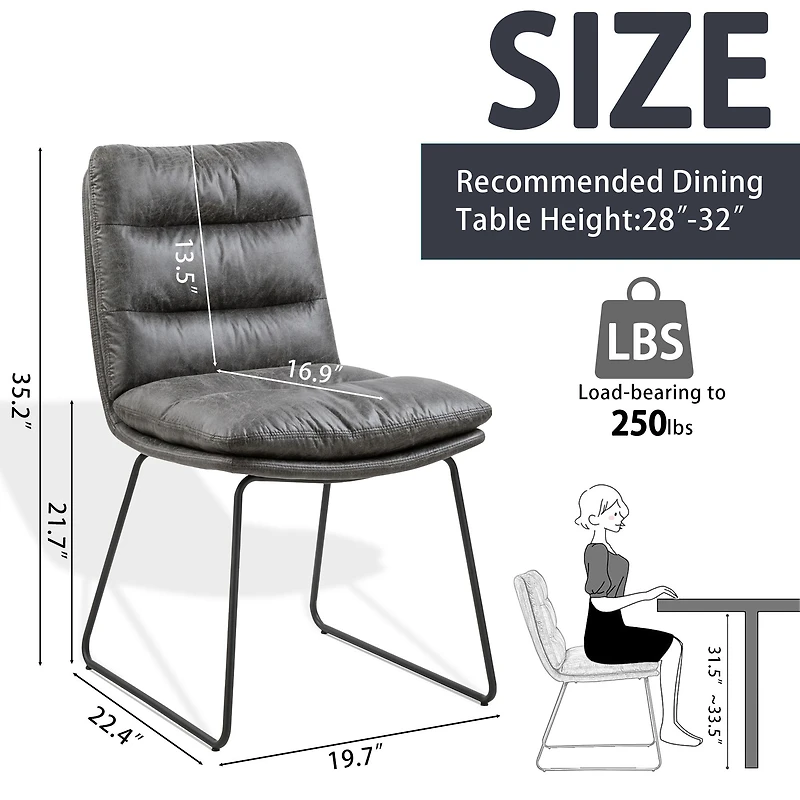 Industrial Vintage-Style Upholstered Dining Chairs, Set of 2 - Grey