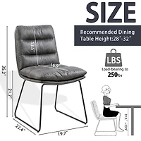 Industrial Vintage-Style Upholstered Dining Chairs, Set of 2 - Grey