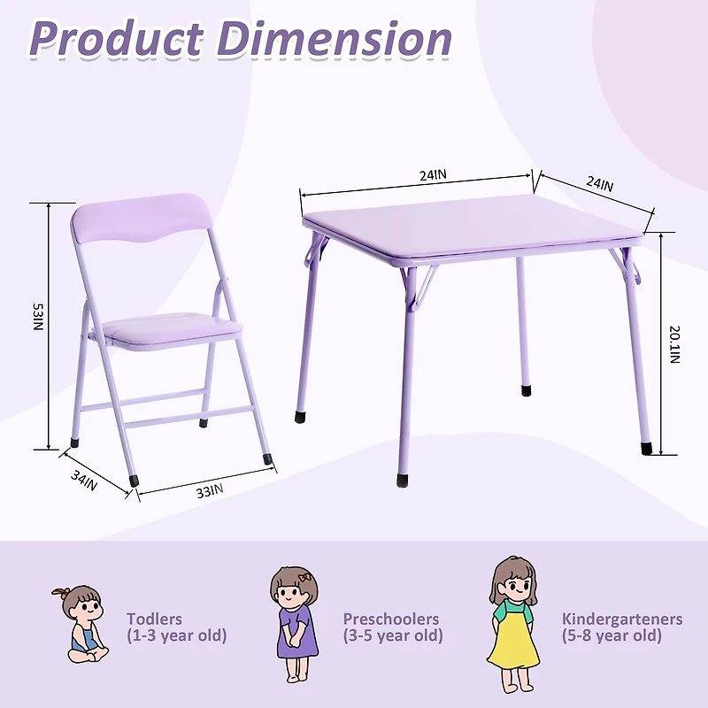 Table et chaises pliables pour enfants, ensemble de 5 - Pastel