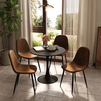 Ensemble de salle à manger rond avec chaises en suédine, ensemble de 5 - Noir