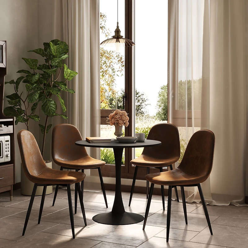 Ensemble de salle à manger rond avec chaises en suédine, ensemble de 5 - Noir