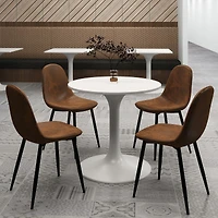 Round Dining Set with Suede Chairs, Set of 5 - White