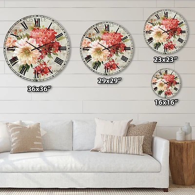 Flowers on Vintage Postcard I Metal Wall Clock