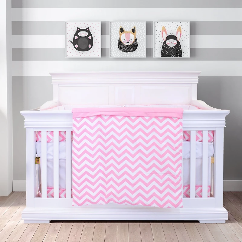 5-Piece Baby Bedding Set - Chevron Zigzag Pink