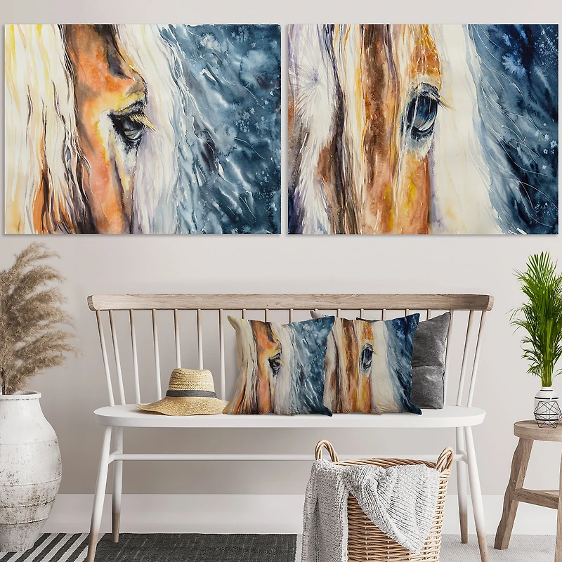 Close up of a Beautiful Horse's Eye  Set 2 Pieces