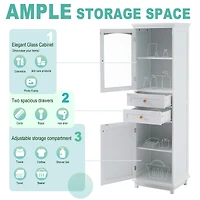 Tall Bathroom Storage Cabinet with Glass Doors - 63"