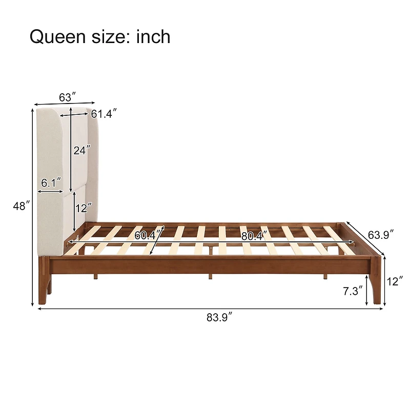 Queen Solid Bamboo Bed with Upholstered Headboard