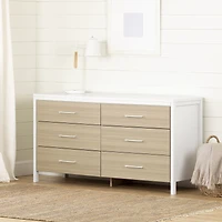 Commode double à 6 tiroirs Munich blanc et orme par South Shore Furniture