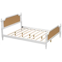Lit queen en rotin traditionnel noyer antique