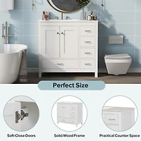 White Bathroom Vanity with Ceramic Sink - 36"