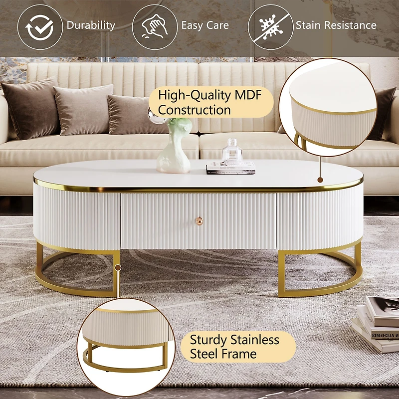 Modern Oval Coffee Table with Drawers