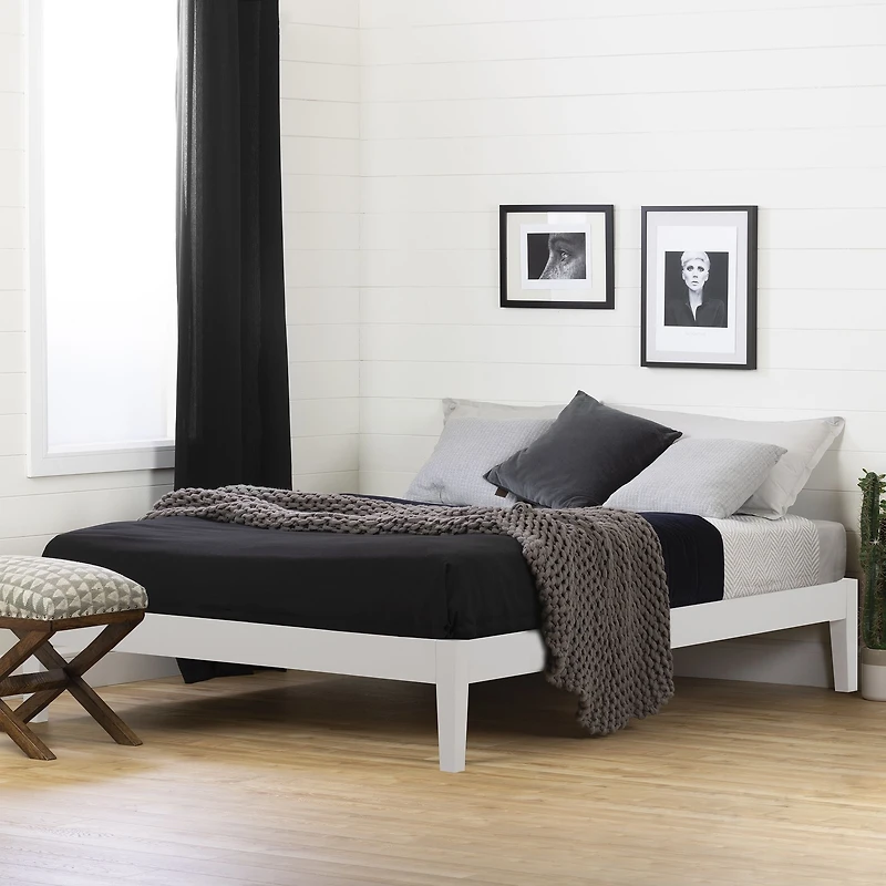 Vito Queen Solid Wood Platform Bed Pure White by South Shore Furniture
