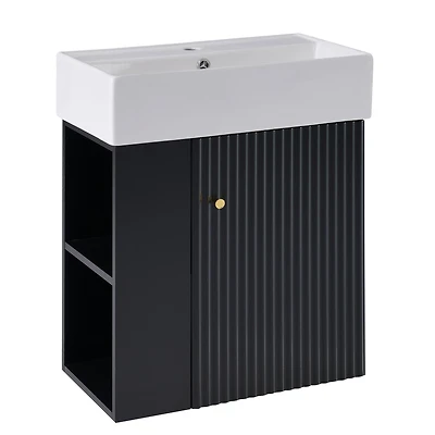 Floating Bathroom Vanity with Ceramic Sink - 21.6"