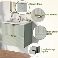 Green Wall-Mounted Bathroom Vanity with Sink - 24"