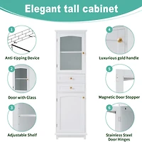 Tall Bathroom Storage Cabinet with Glass Doors - 63"
