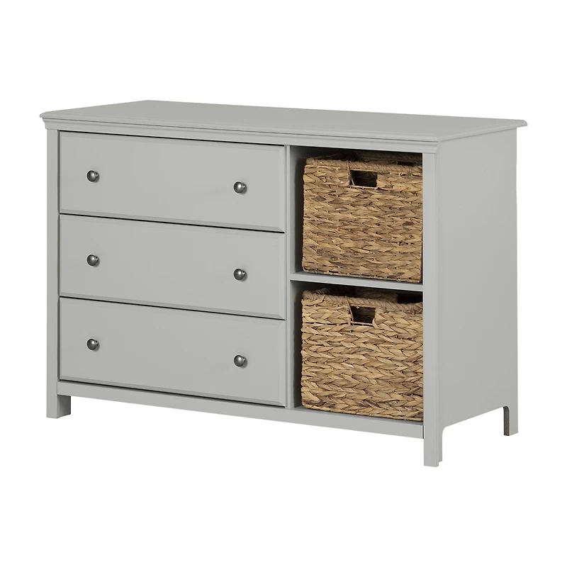 Cotton Candy 3-Drawer Dresser with Storage Baskets by South Shore Furniture - Soft Grey