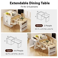 Îlot de cuisine extensible 82,7 po blanc avec rangement