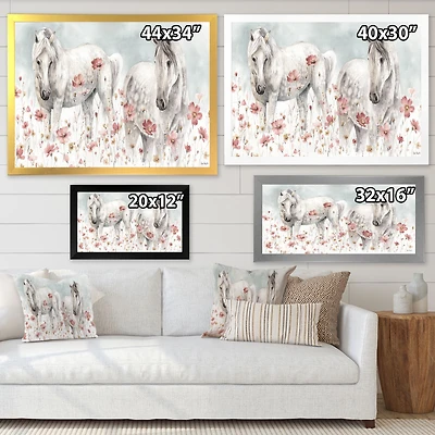 Watercolors Pink Wild Horses  Wall Art