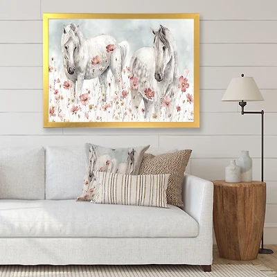 Watercolors Pink Wild Horses  Wall Art