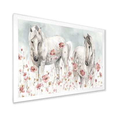 Watercolors Pink Wild Horses  Wall Art