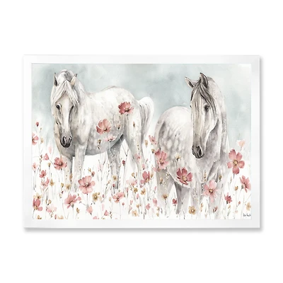Watercolors Pink Wild Horses  Wall Art