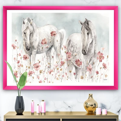 Watercolors Pink Wild Horses  Wall Art