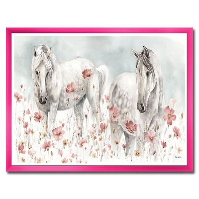 Watercolors Pink Wild Horses  Wall Art