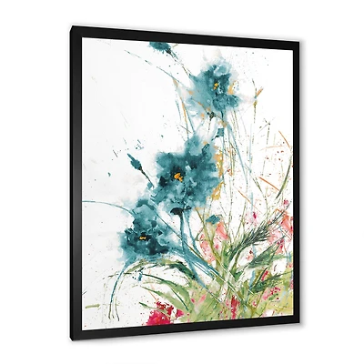 Toile « Wild Blue Abstract Farmhouse Flowers »